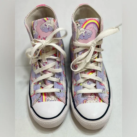 Big girls / junior size 6 Converse high top “Neon Unicorn” sneakers - Picture 4 of 9